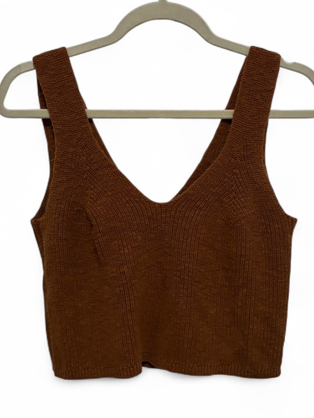 Madewell Parkwood Light Brown Knit V-Neck Cropped Sweater Tank Top